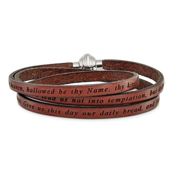 UNISEX Leather Bracelet Wrap Lord's Prayer - Picture 1 of 2